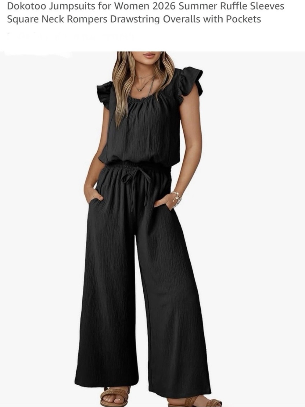Dokotoo Black Ruffle-Sleeve Wide-Leg Jumpsuit Medium